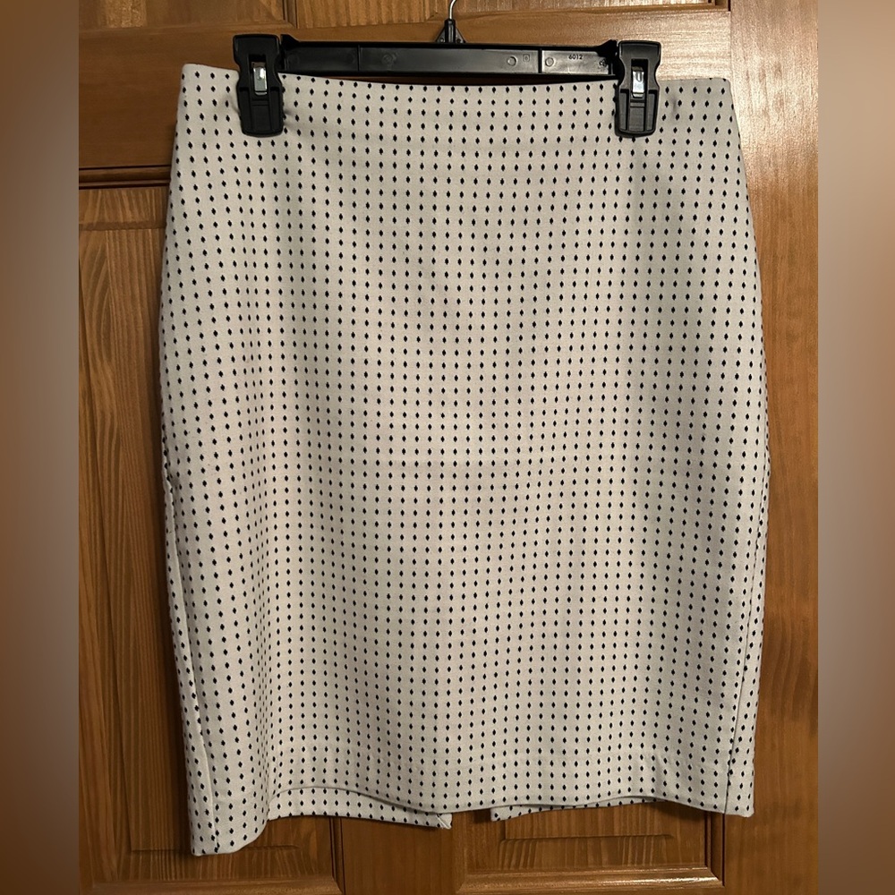 Express White Pencil Skirt with Black Eyelet Dot Pattern